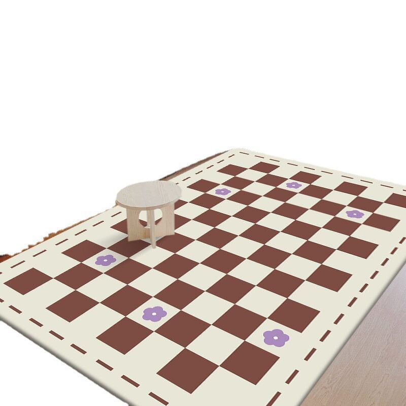 Modern Living Room Area Carpet Plaid Pattern Polyester Area Rug Stain Resistant Rug