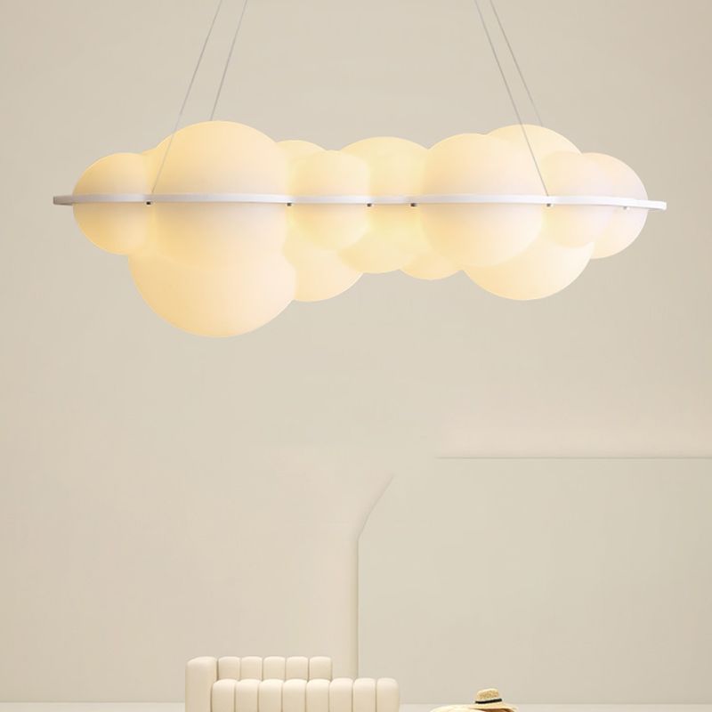 Contemporary Hanging Light Cloud Island Light Fixture in White for Dining Room