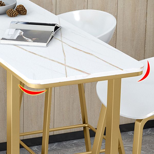 Rectangular Stone Bar Table Contemporary Bistro Table with Metal Base