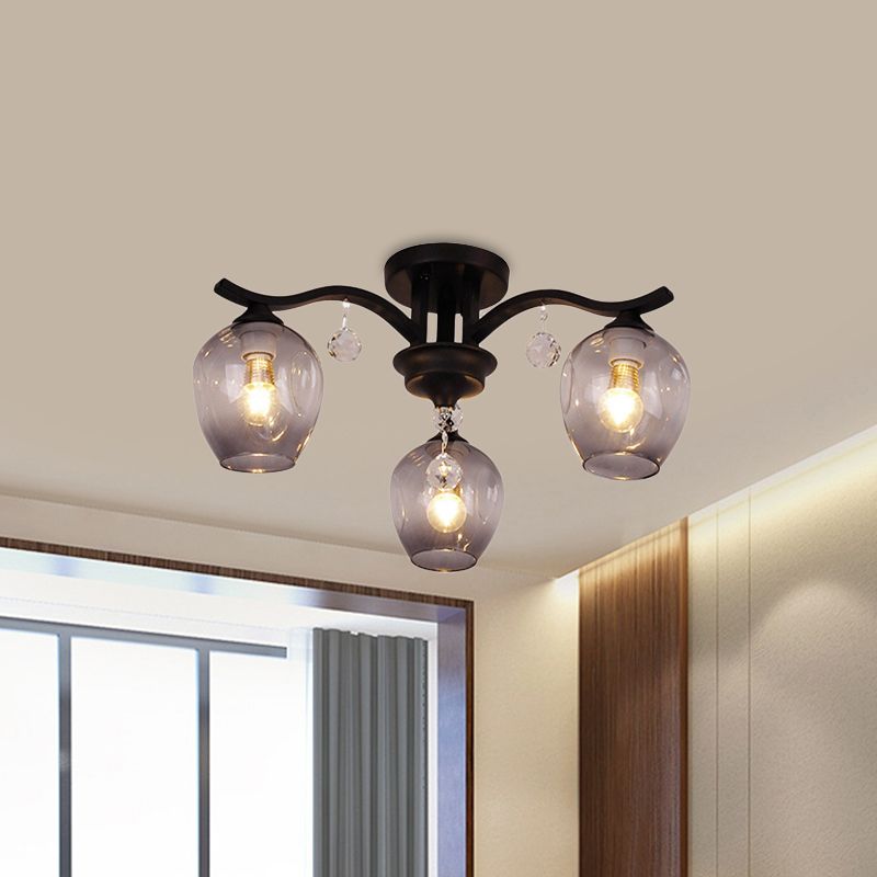 Fumo Glass Bud Semi Sofiling Mount Light Restaurant Hotel 3 Luci Lampada a soffitto moderno con cristallo