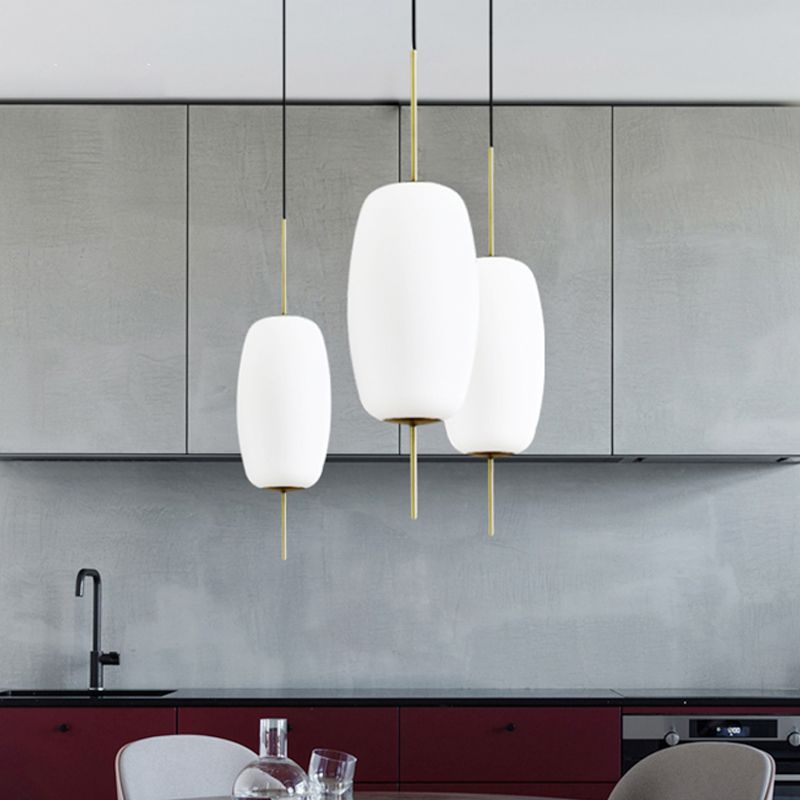 Verre blanc ovale suspendu plafonnier moderne 6 "/ 8" /8,5 "de large 1 Light Pendant Light for Dining Room