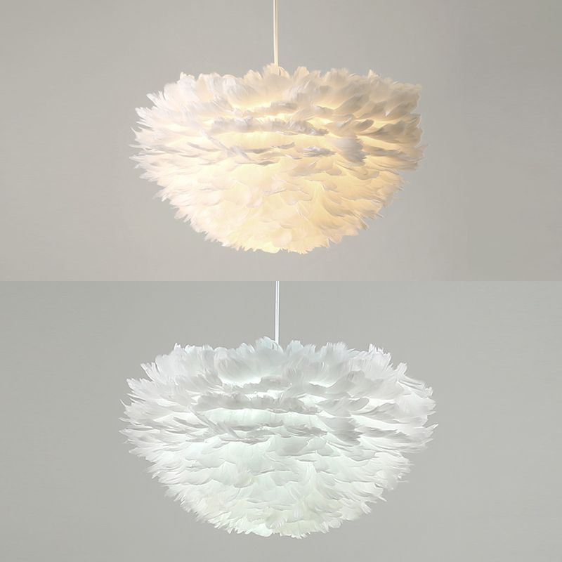 Shaded Bedroom Chandelier Light Fixture Feather Simplistic Ceiling Pendant Light
