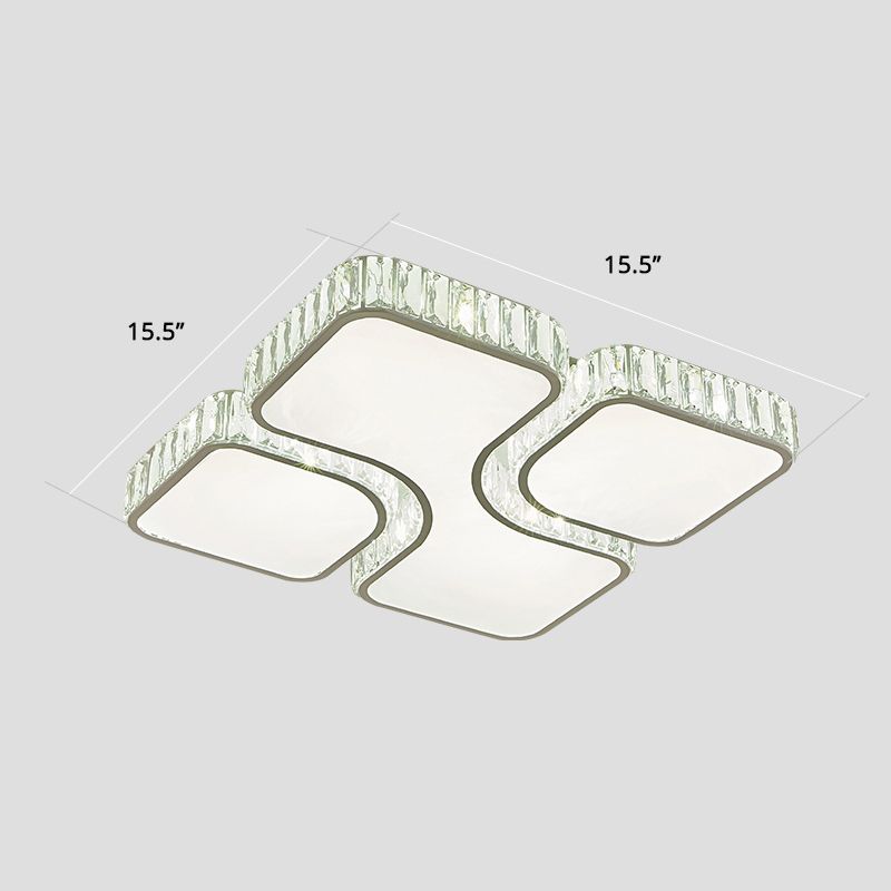 White Square Ceiling Flush Light Minimalist Crystal LED Flush Mount Lamp for Bedroom