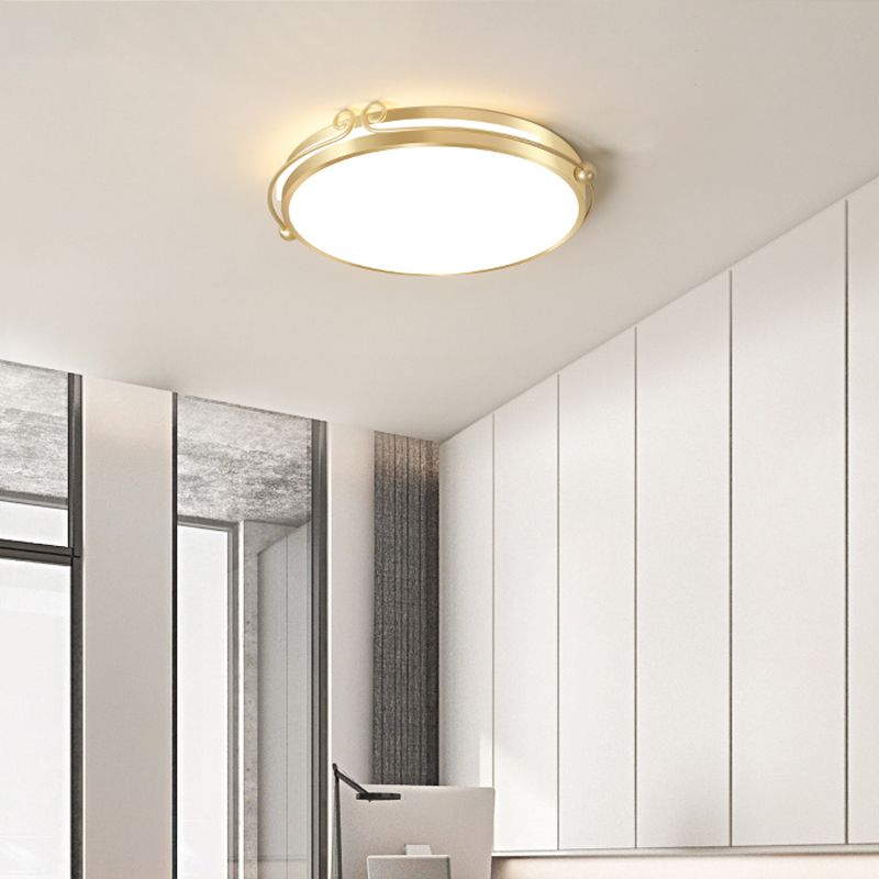 Gold Finish Rund Flush Licht Einfache Acryl LED Deckenhalterung Lampe mit Wirbeldekoration