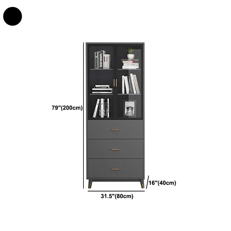 Glam Standard Bookcase Metal Frame Manufactured Wood Shelf Bookshelf with Glass Door