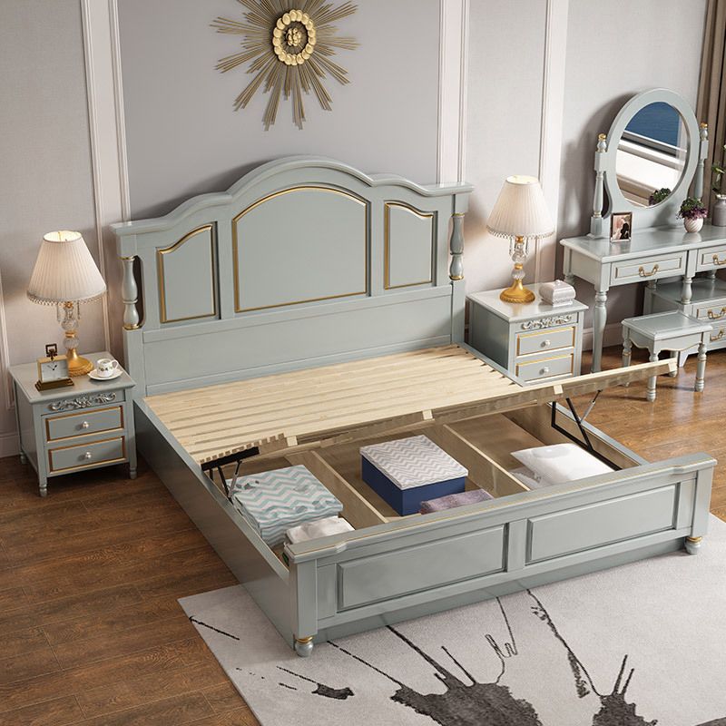 84.65 inch Wide Rustic Bed Frame Pine Wood Panel Bed with Headboard