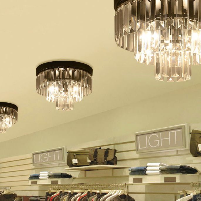 Ronde Flush Mount Licht Modern Minimalist 3-Tier Prismatic Crystal Slaapkamer Plafond Flush Mount