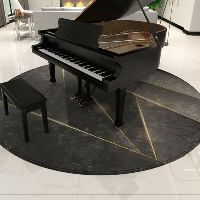Round Black Tone Casual Indoor Rug Polyester Lines Print Rug Non-Slip Backing Indoor Rug for Living Room