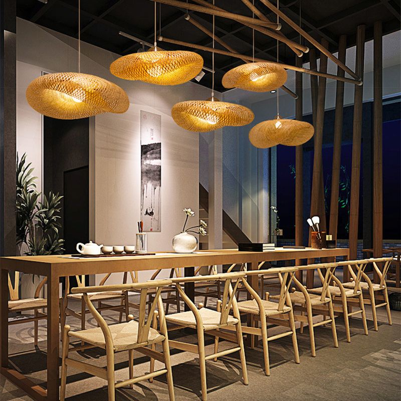 Japanese Bamboo Pendant Light Geometric Ceiling Light Fixture for Tea Room