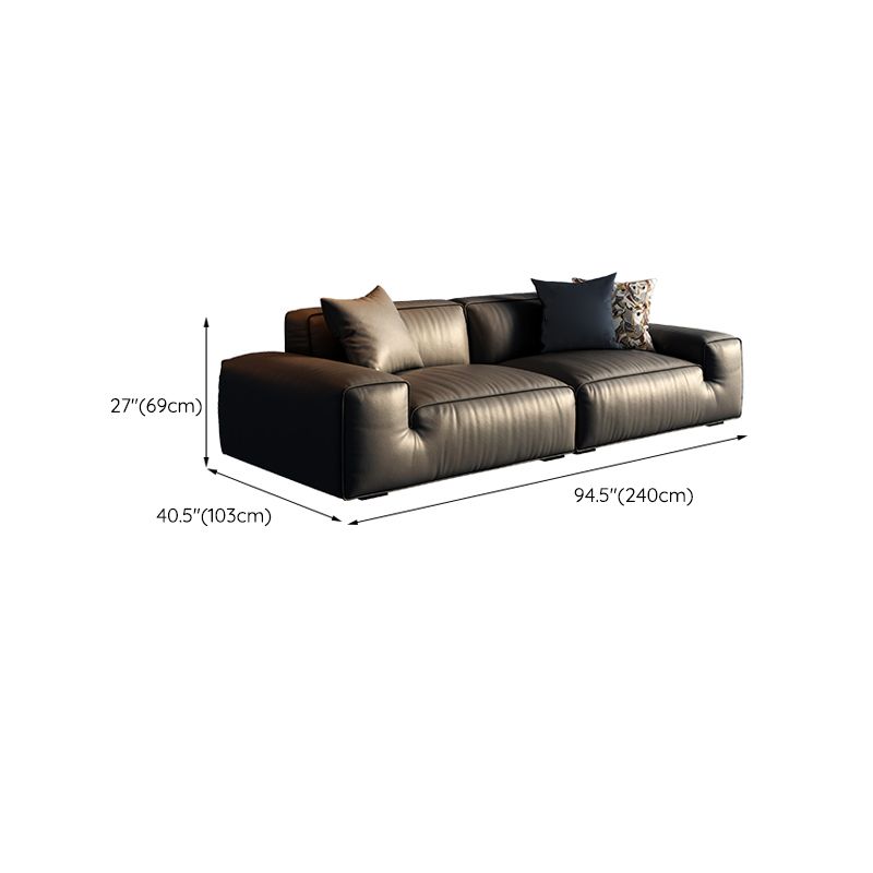 Contemporary Stain Resistant Genuine Leather Square Arm Sofa in Black