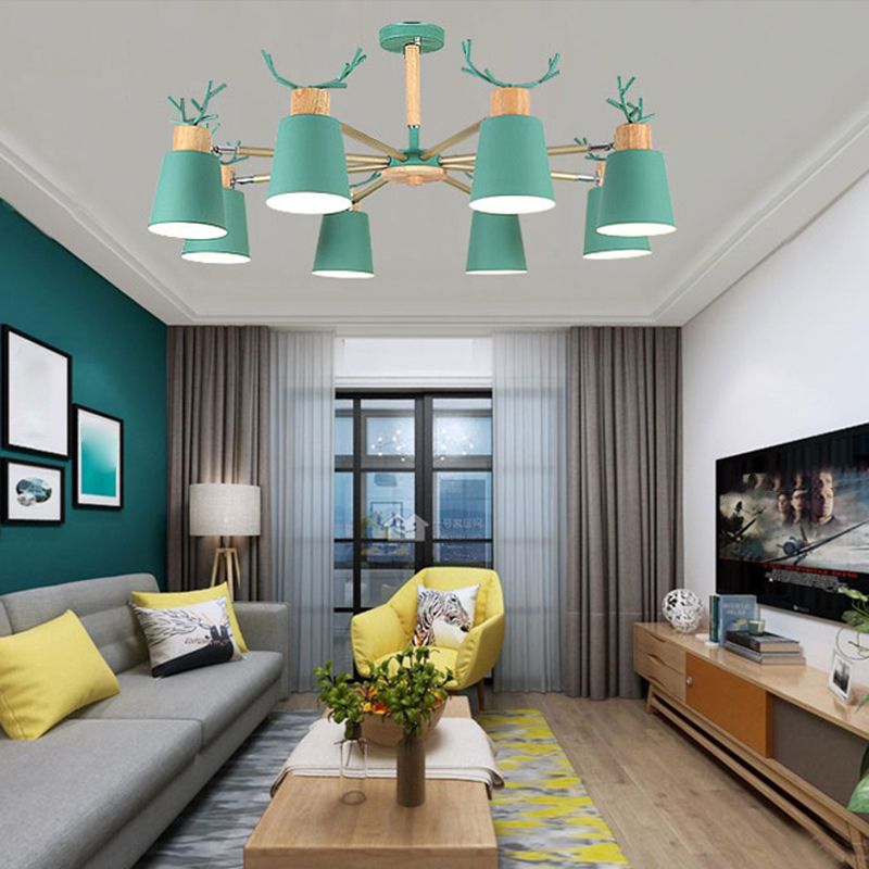 Moderne kreative makkaron Anhänger helle hölzerne geometrische Hanglampe mit Schmiedeeisenschatten