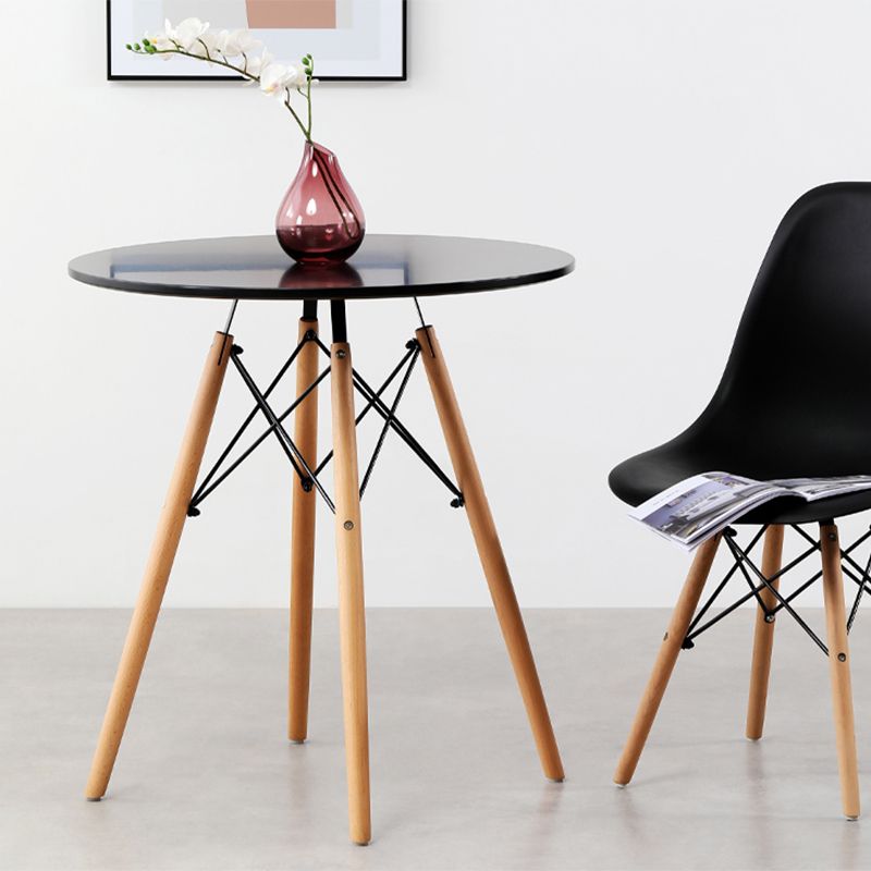 White and Black Modern Round Dining Table with 4 Solid Wood Foot