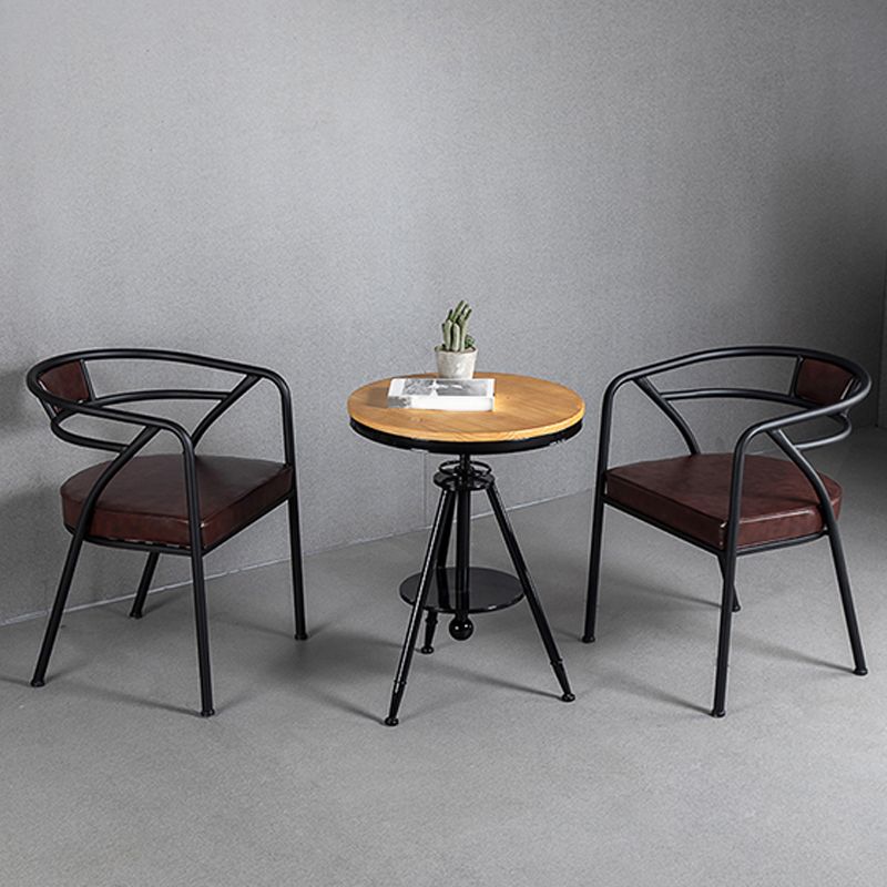 Industrial Metal Frame Dining Chair Upholstered Faux Leather Dining Arm Chair