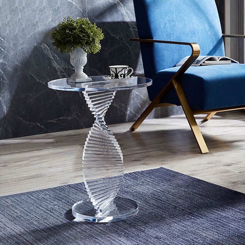 Glam Clear Round Acrylic Top Side Table 23.62" Tall Abstract Base End Table
