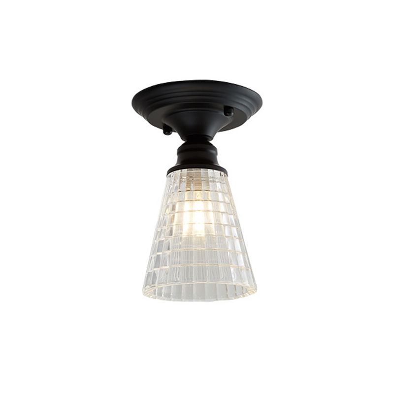Luminaire semi-encastré à une lumière ondulée/large évasée, luminaire industriel en verre texturé transparent noir