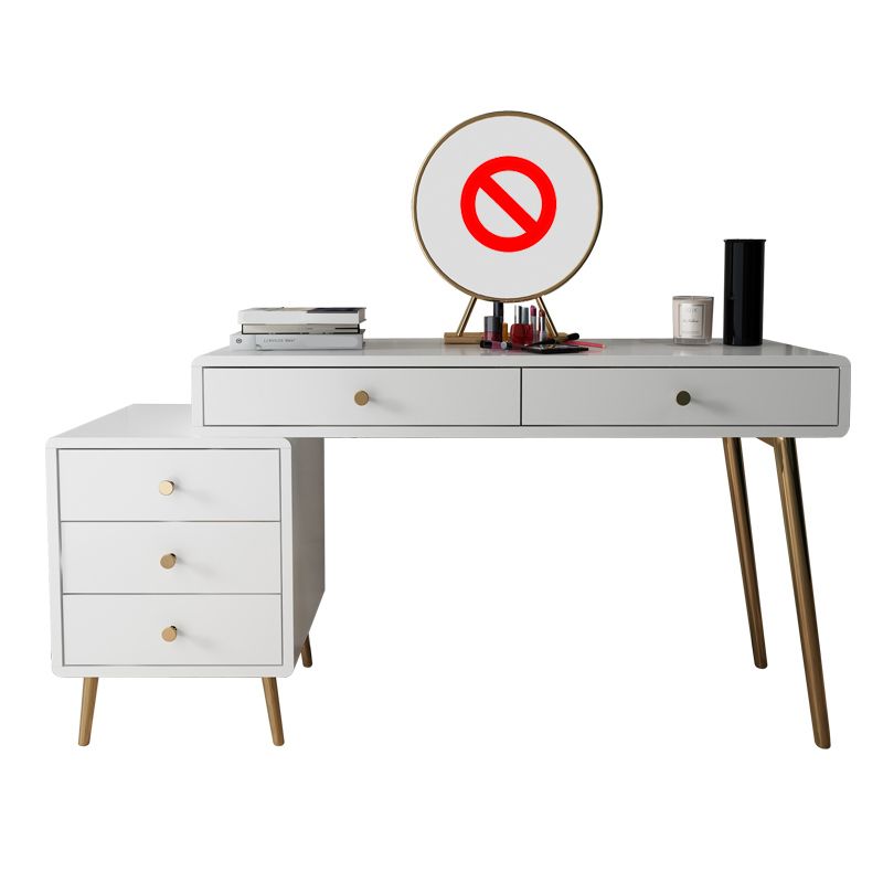 Wood and Metal Vanity Table with Stool Accent 5 Drawers Makeup Desk
