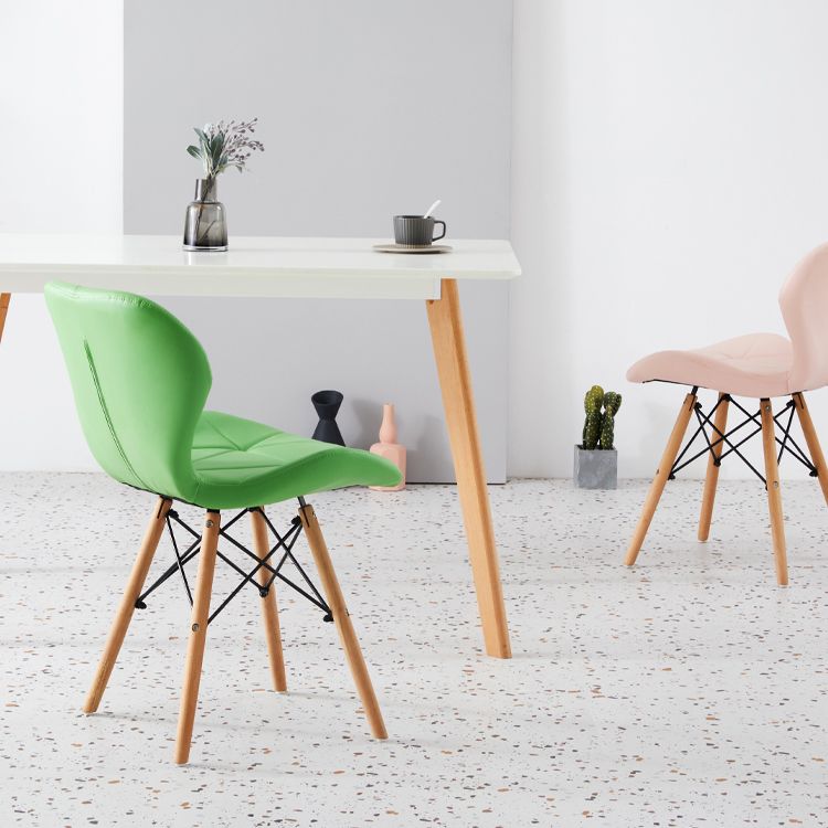 Casa silla lateral contemporánea silla de comedor de madera tapizada a ala