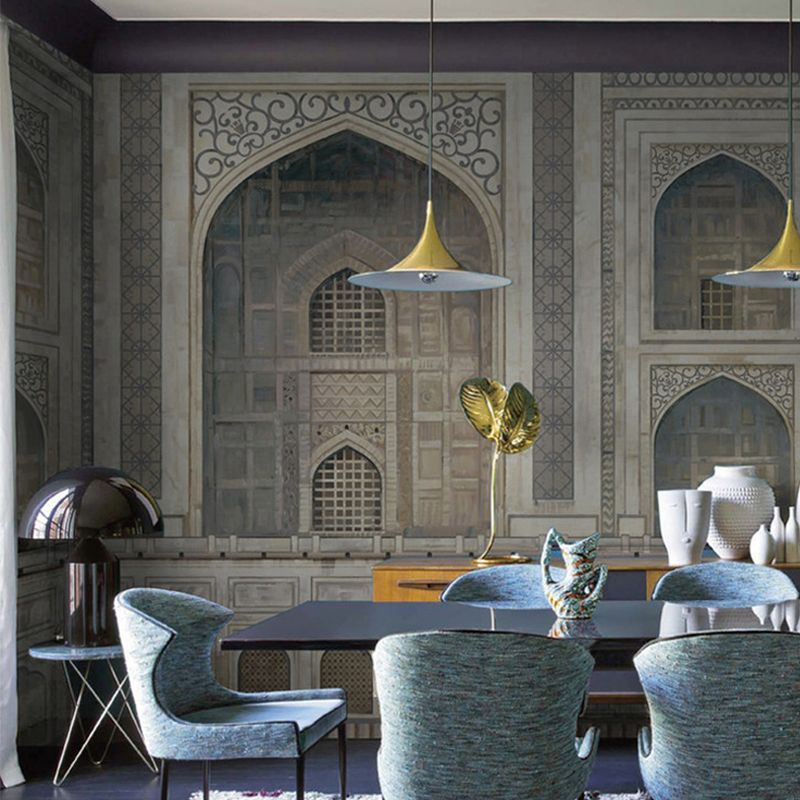 Catholic Church Building Mural Decal Nordic Smooth Wall Covering in Light Yellow