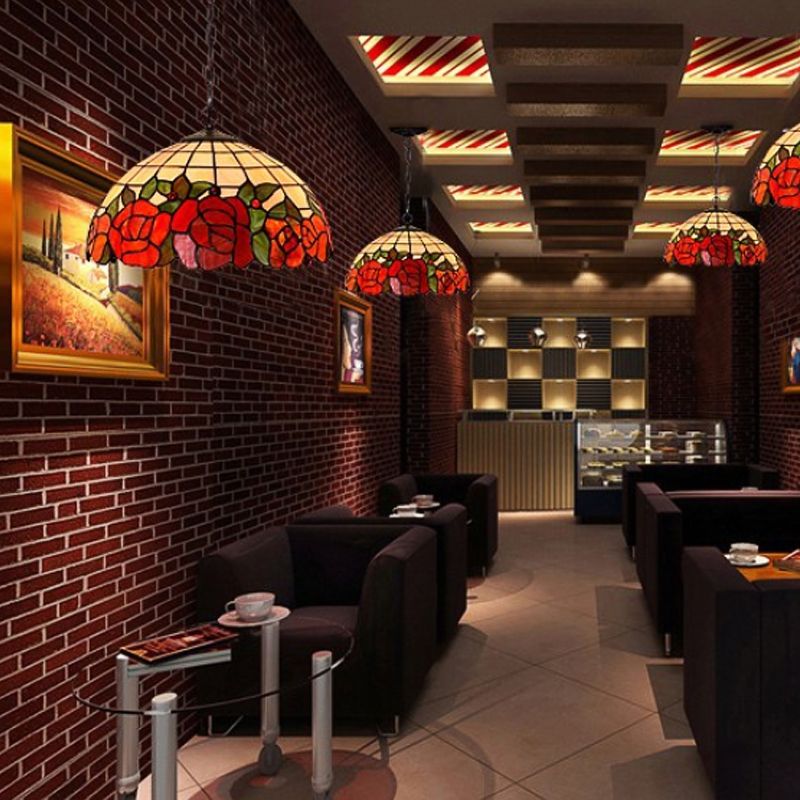 2 luci cucina il lampadario del lampadario dispositivo di bronzo tiffany lampada sospesa con tonalità rossa a cupola
