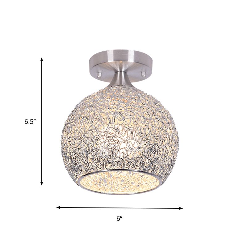 Simple Mini Dome Ceiling Flush Mount Aluminum Single Apartment Flush Mount Light Fixture in Chrome, 6/7 Inches Width