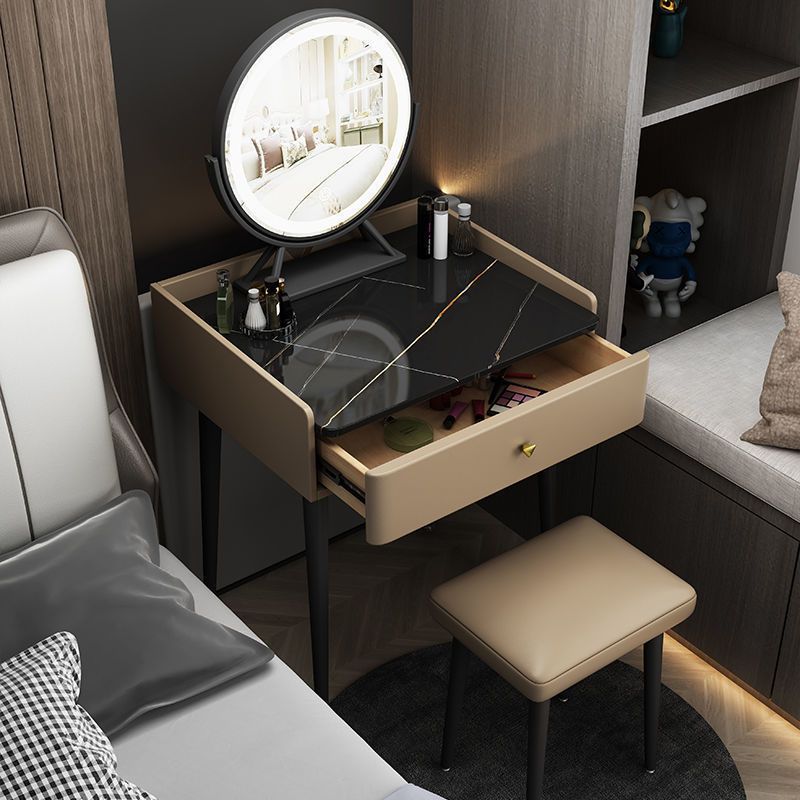 Contemporary Vanity With Drawer Solid Wood Mirror BedroomMakeup Vanity Set
