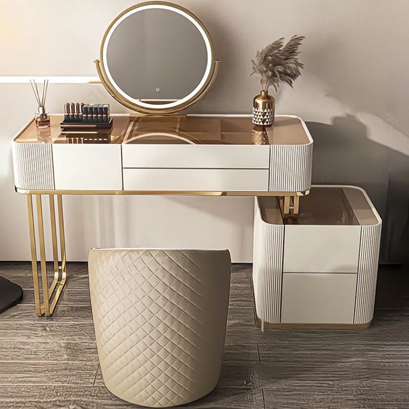 Glam White Bedroom Lighted Mirror Solid Wood With Drawer Makeup Vanity Set