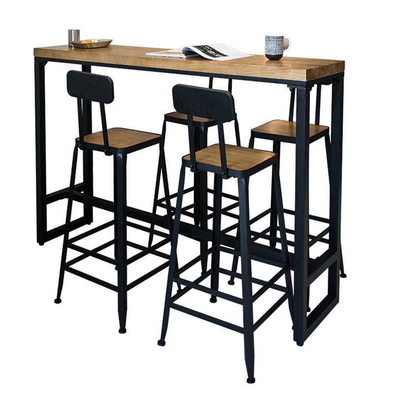 Industrial Solid Wood Bar Table Set Rectangular 1/5 Pieces Counter Table with High Stools
