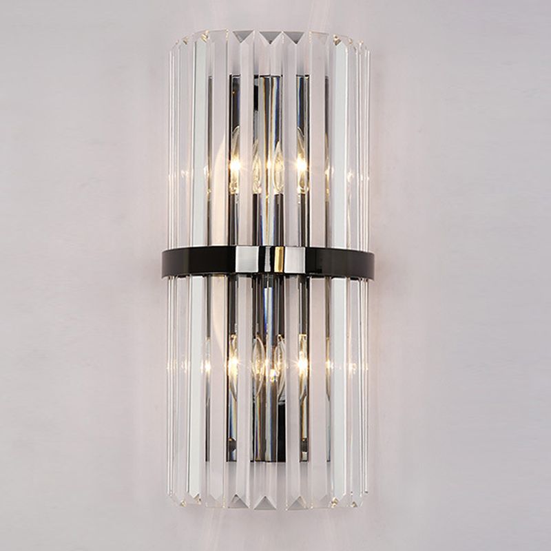 Modern Style Half Cylinder Wall Sconce Crystal 2 Light Sconces for Living Room