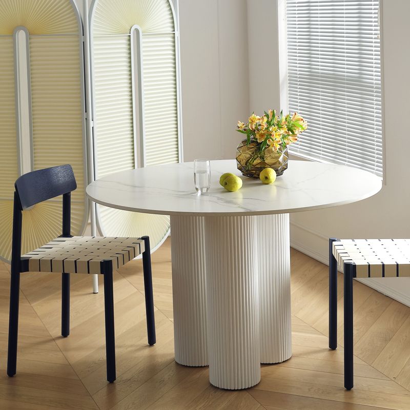 Modern Style Round Rock Slate/wood Table with 3 Legs Base Coffee Table