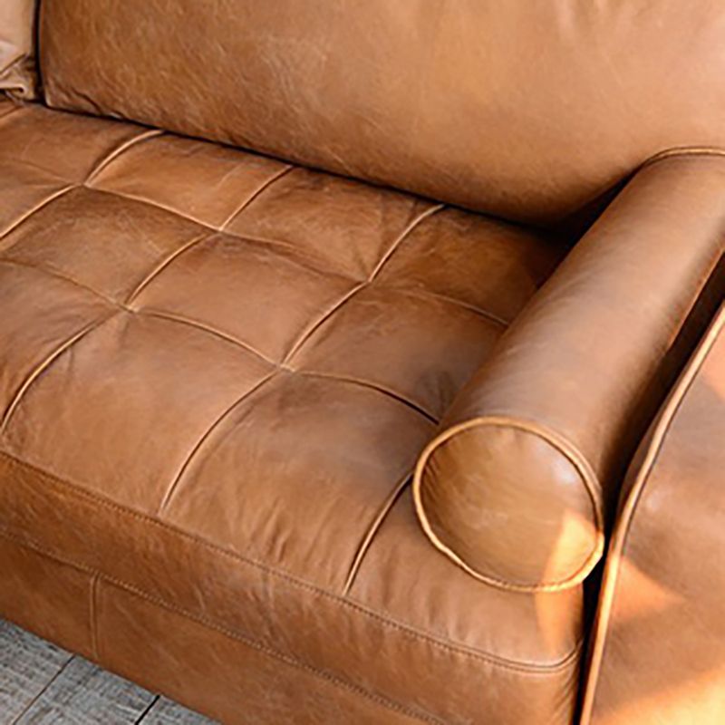 33.46" H Genuine Leather Square Arm Sofa with Down Fill Cushions for Apartment