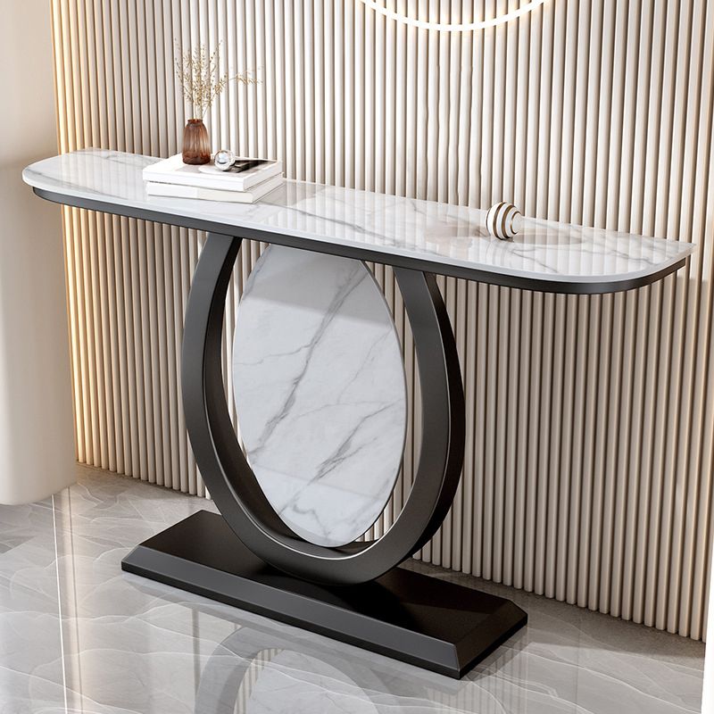 Glam Stone Accent Table Half Moon Console Sofa Table for Hall