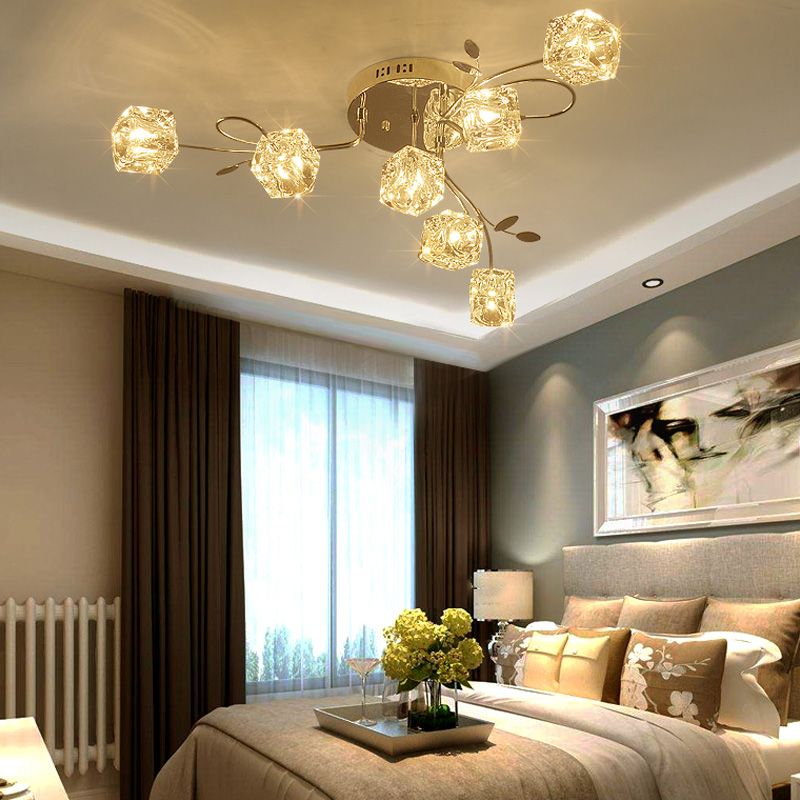 Cube contemporain Flush Lightture Crystal Flush Plafond Light en argent