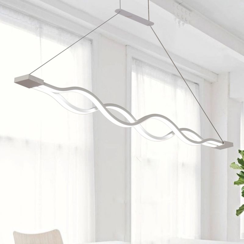 25.5"/39" Wide White Wavy Suspension Light Modern LED Acrylic Ceiling Pendant over Island in Warm/White/Natural Light