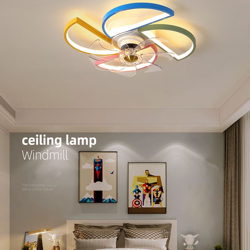 Modern Metal Ceiling Fan Lamp Cartoon LED Flush Mount Ceiling Light for Children's Room