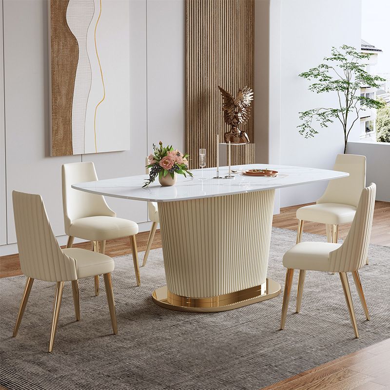 Glam Sintered Stone White Dining Room Set with Round Table Dining Table Furniture