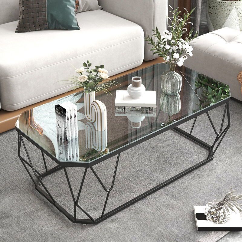 Modern Style Rectangular Glass Table Abstract Base Coffee Table