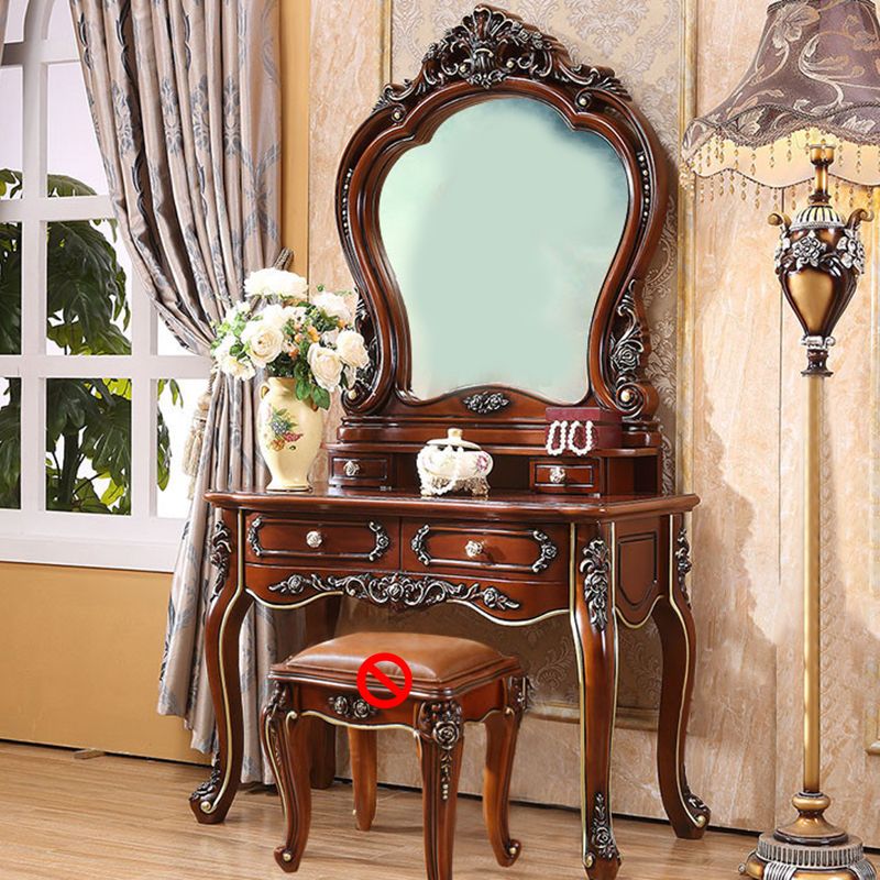 Brown Oak Vanity Set 64.96" High Vanity with Drawer and Mirror