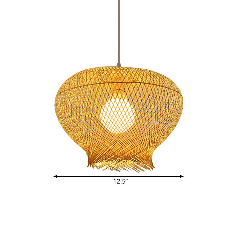 Bird Nest Bamboo Hanging Light Rustique 1 pendentif beige léger pour salle à manger au restaurant