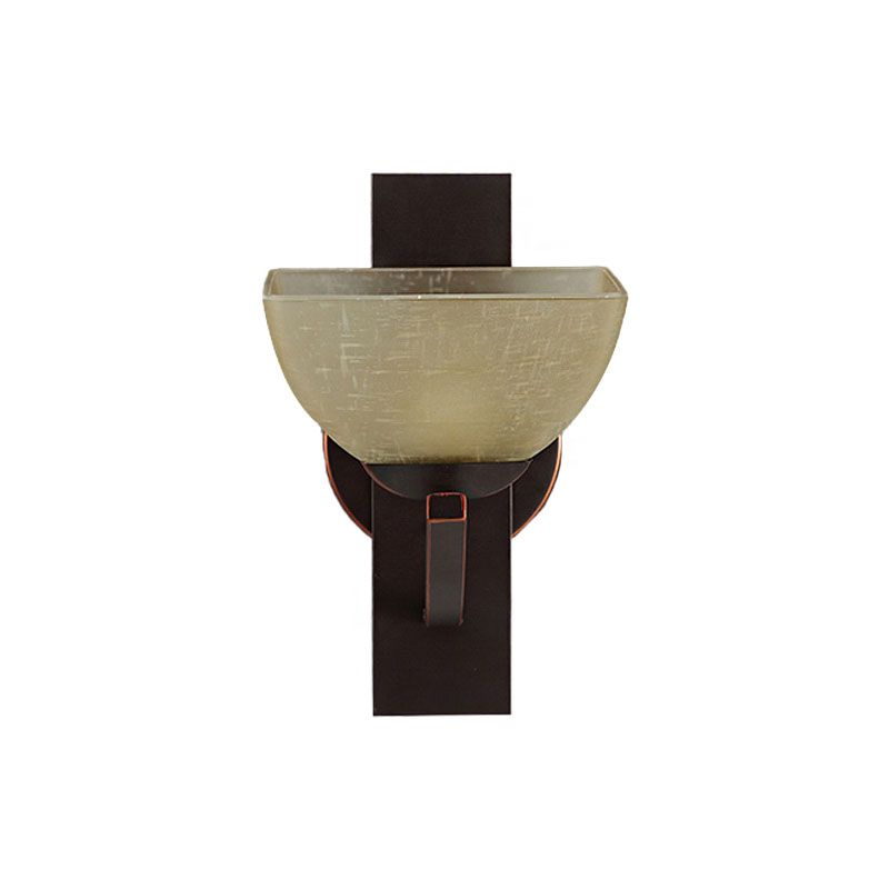 Dome Bedroom Wall Lighting Retro Frosted Glass 1 Light Black Wall Sconce Light with Metal Curvy Arm