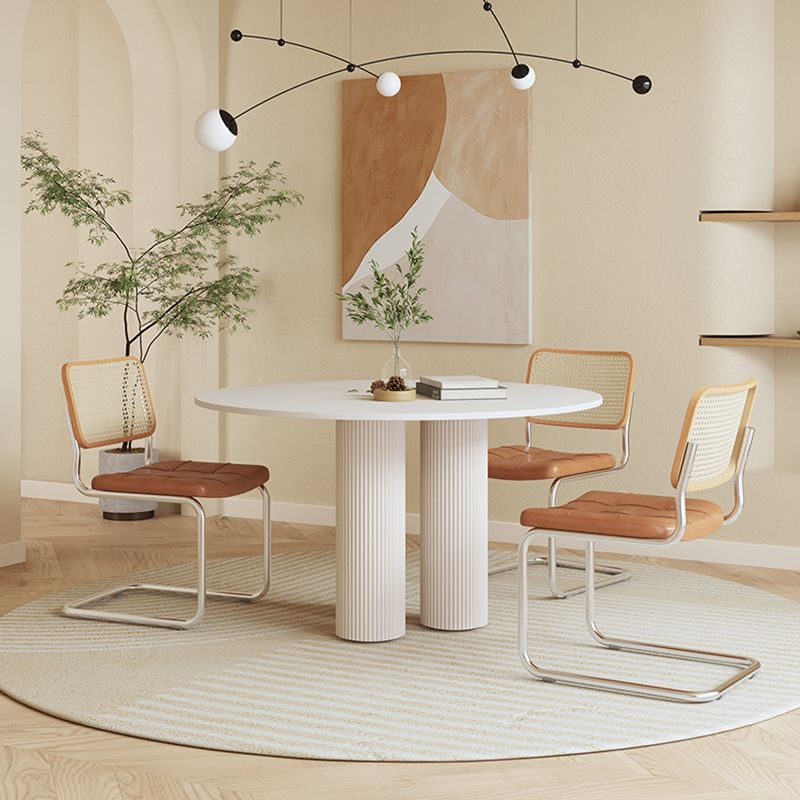 Contemporary Round Dining Table Sintered Stone and Solid Wood Top Table