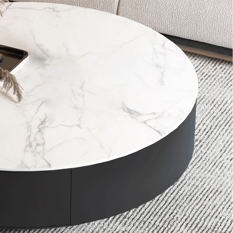 Metal Drum Coffee Table with Storage Round Cocktail Table in Black