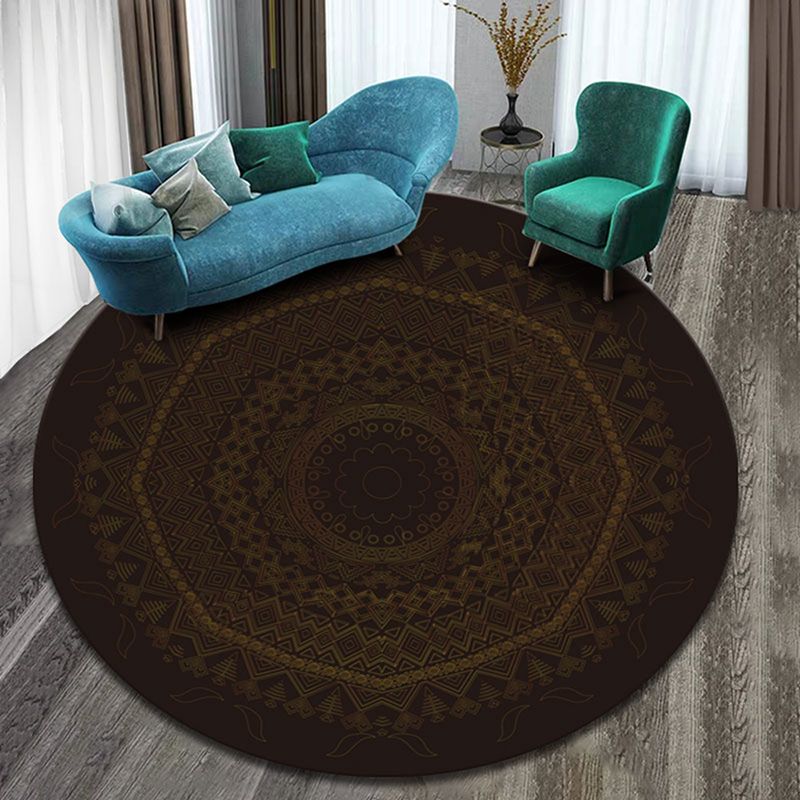 Tapis rond marocain Round multicolore Tribal Tribal Polyester Carpet Tache Resist Area pour le salon