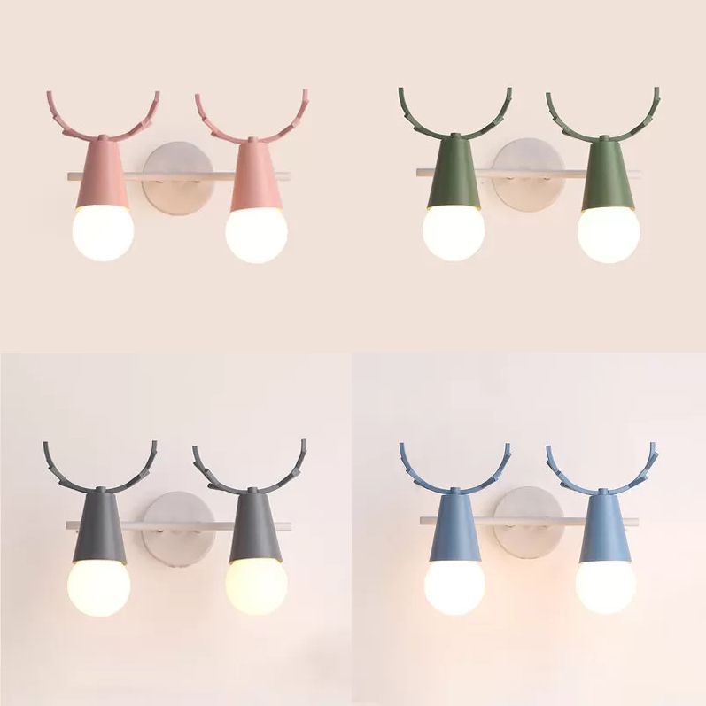Sweet Cone Child Bedroom Wall Light Metal 1 Head Nordic Stylish Wall Lamp with Antlers