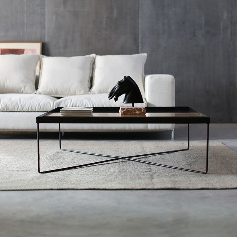 Modern Black Metal Cross Legs Coffee Table Rectangle/Square Table