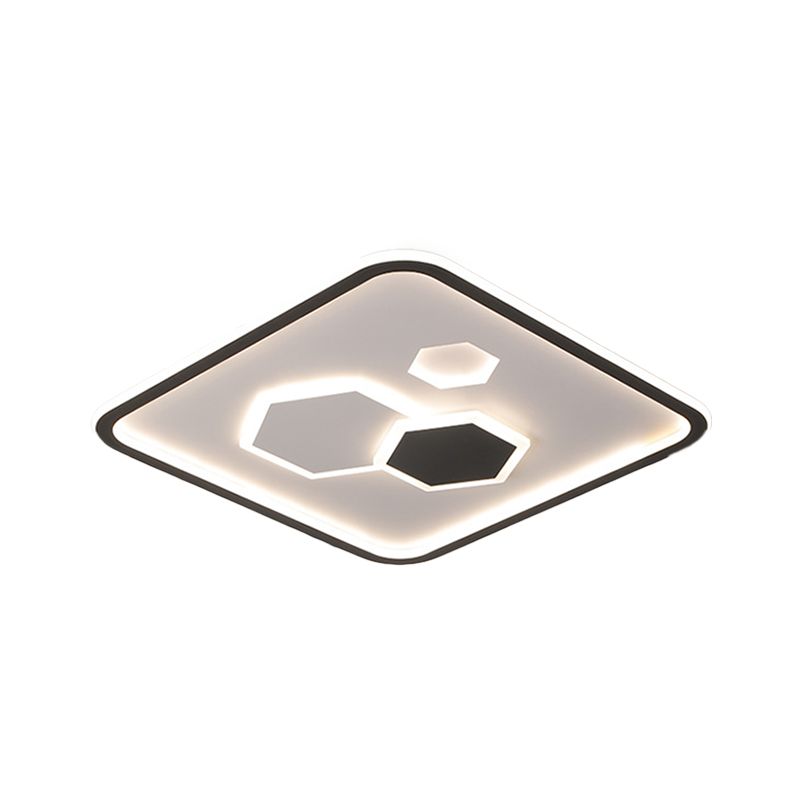 16 "/19.5" W Square Flush Mount con Hexagon Pattern Modernism Metallic LED Bedroom Lampada in Nero, White / Warm Light
