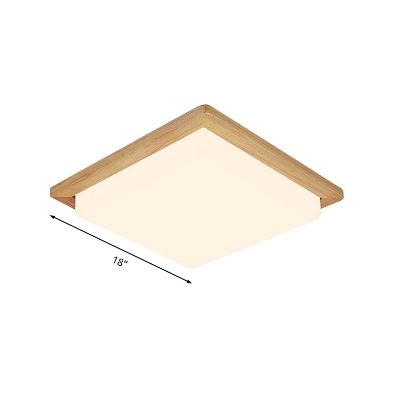 Square Ceiling Mounted Light Modernism Acrylic Beige LED Flush Mount Lamp with Wood Canopy in White/Warm Light, 12.5"/14"/18"/22"/26" Wide