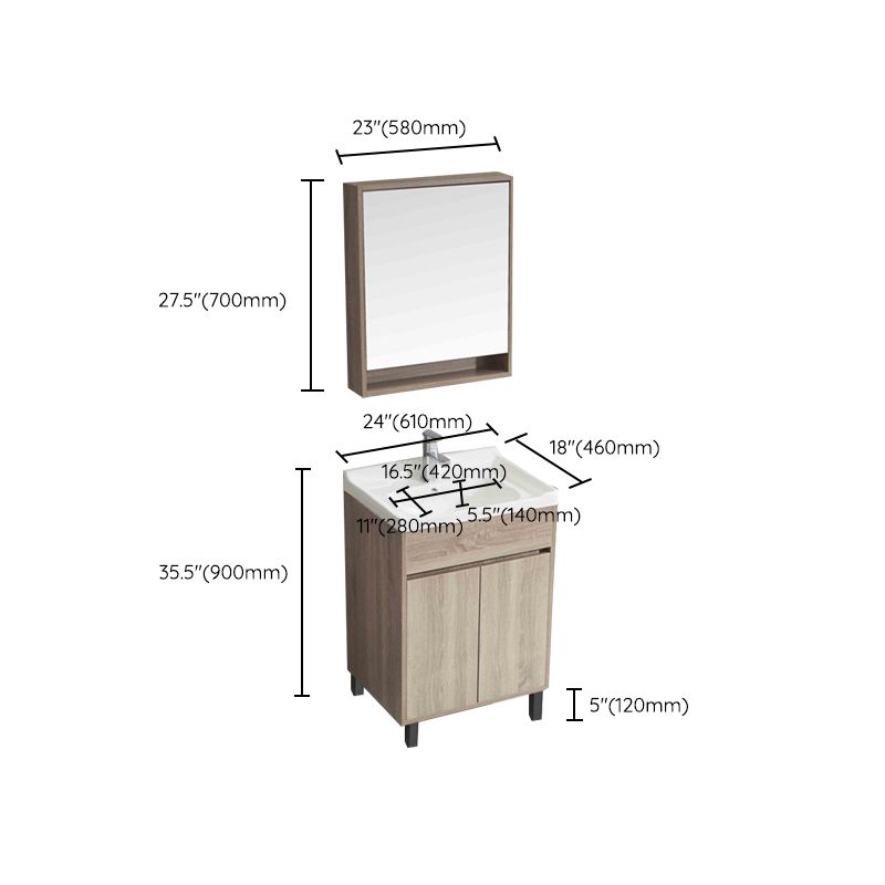 Wood Bathroom Vanity Rectangle Single Sink Mirror Freestanding Vanity Set with 2 Doors