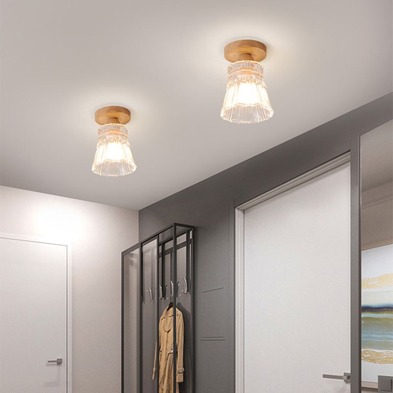 Wood Geometric Shape Flush Light Modern Style 1 Light Flush Mount Ceiling Lights in Brown