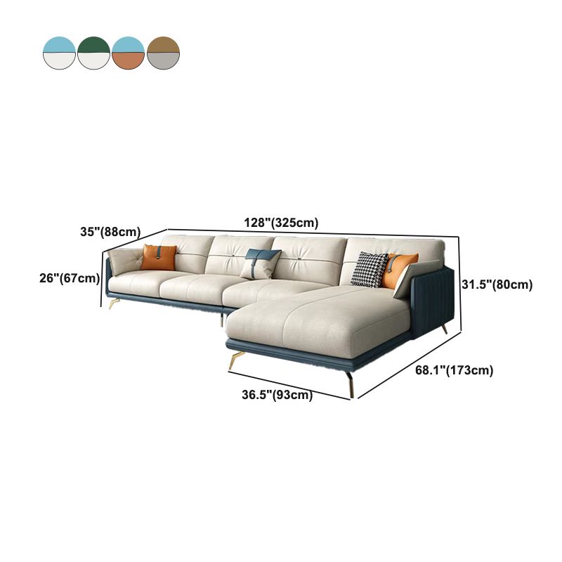 Contemporary Sofa Chaise Faux Leather Living Room Square Arm Pillows Sofa Bed