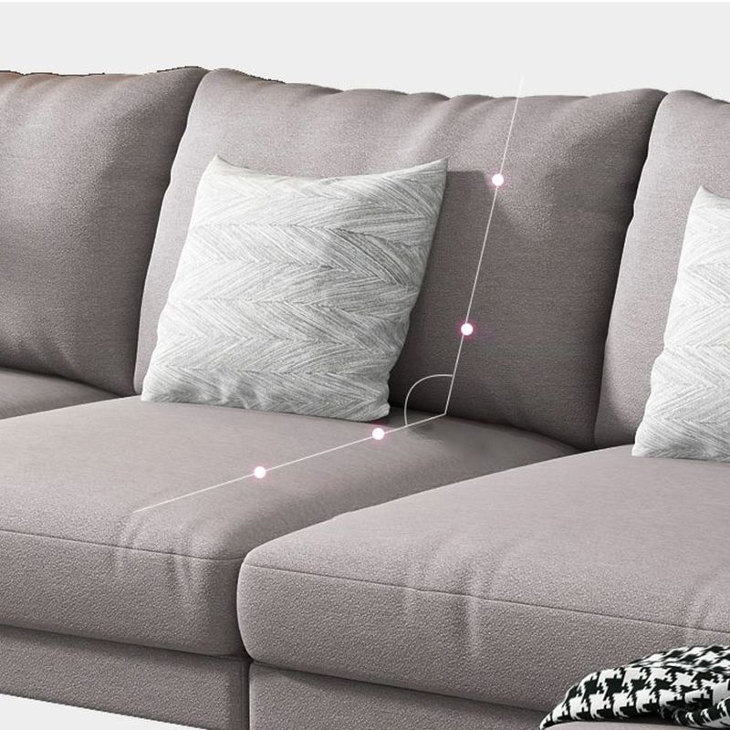 Square 4-Seater Sectional with Pillows Back in Linen Blend L-shape Sectional